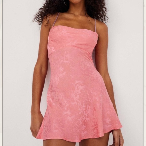 For Love and Lemons Large Pink Gabrielle Satin Mini Dress Party Event Cocktail - Picture 1 of 9